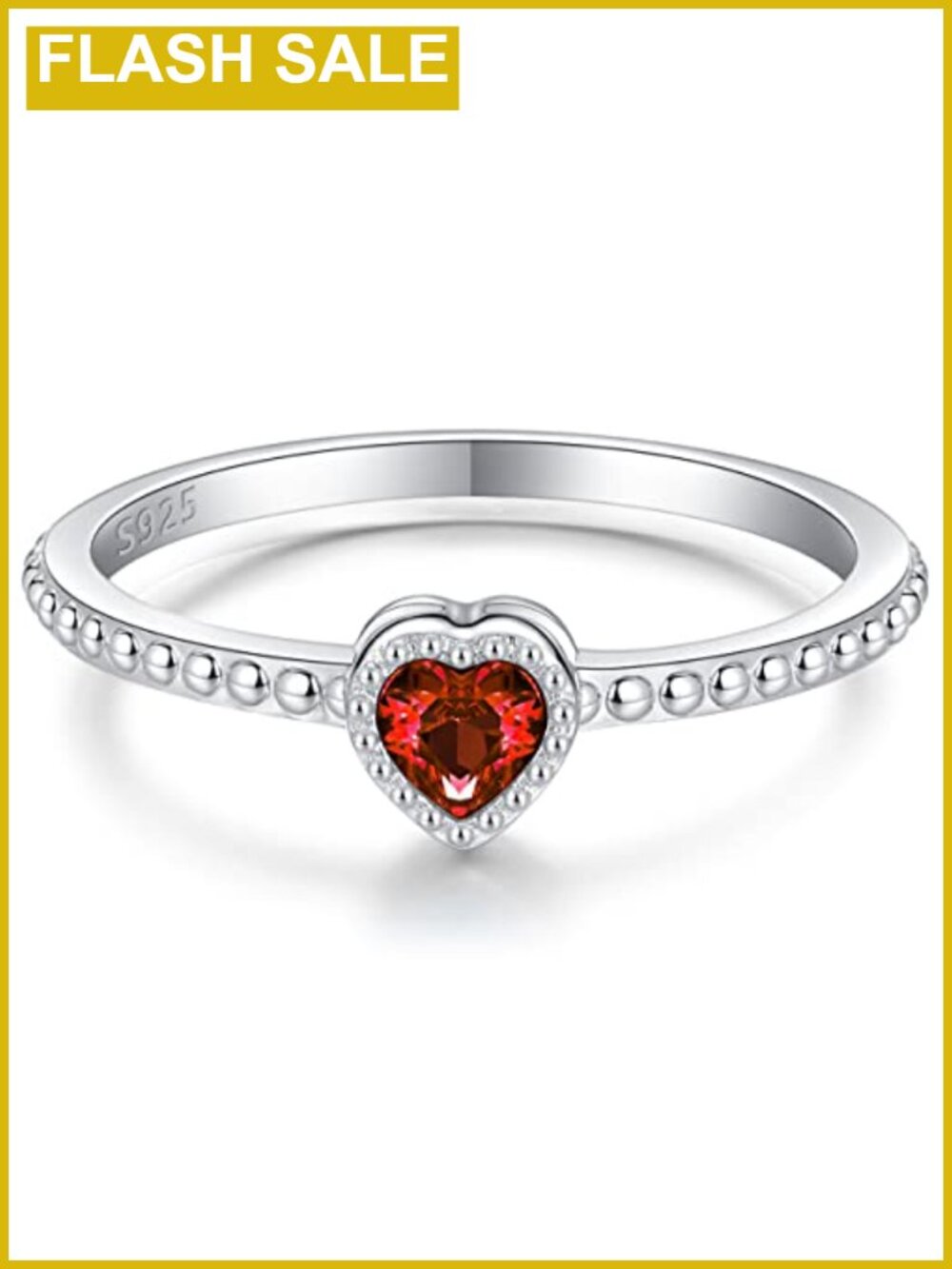 S925 Sterling Silver Heart Birthstone Stacking Ring CZ Pave Stackable Band Gift